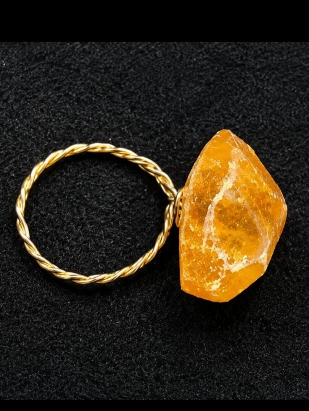Vintage Polish Raw Baltic Amber Statement Ring Size 9 Gold Tone Twisted Band